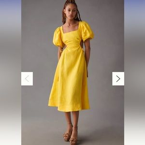 Farm Rio Puff-Sleeve Cutout Linen Dress